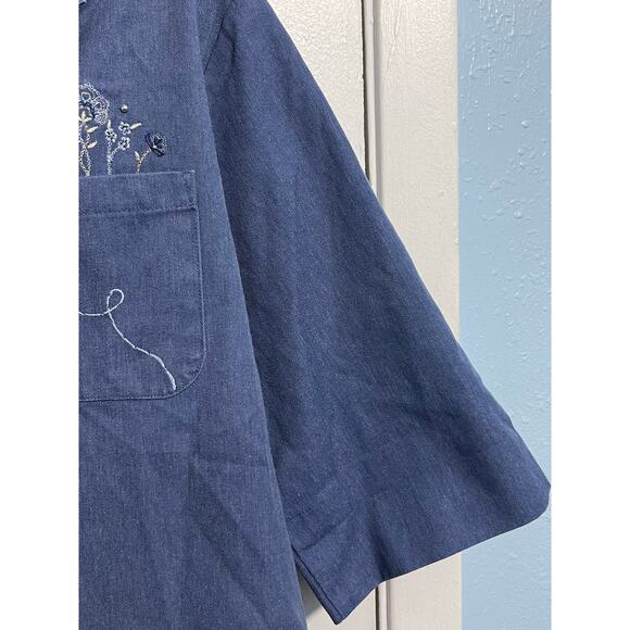 Vintage Bonworth Shacket XXL Blue Embroidered Birdhouse Floral Boho 3/4 Sleeves - Picture 7 of 7